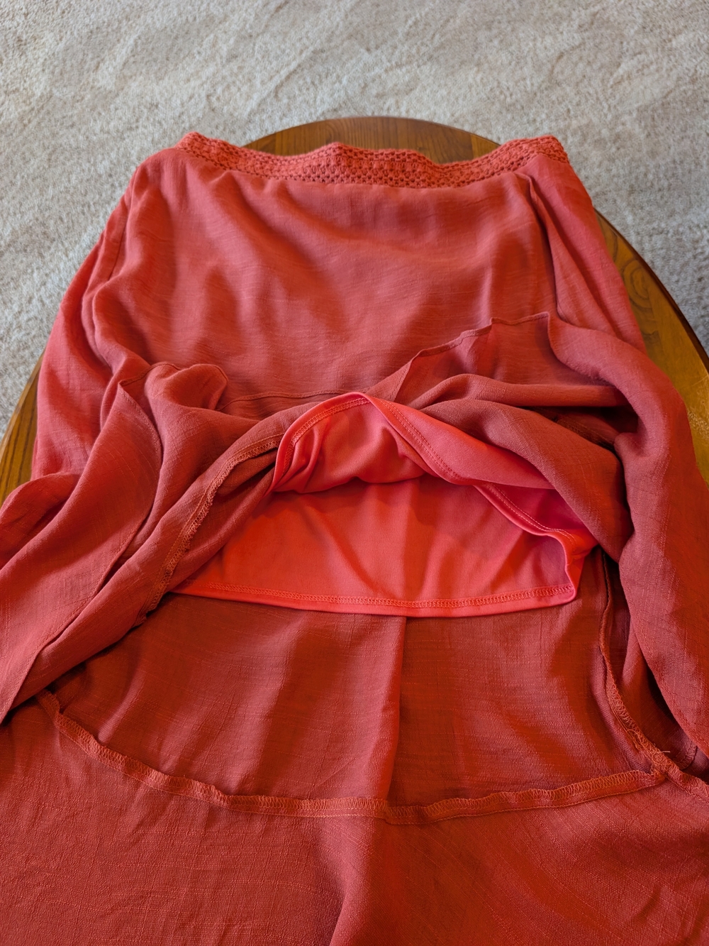 Rust Red Ruffled Midi Skirt - Size L, NEW - Picture 6 of 7